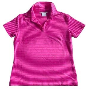 NIKE Golf Shirt Deep Pink White Stripe Size XS